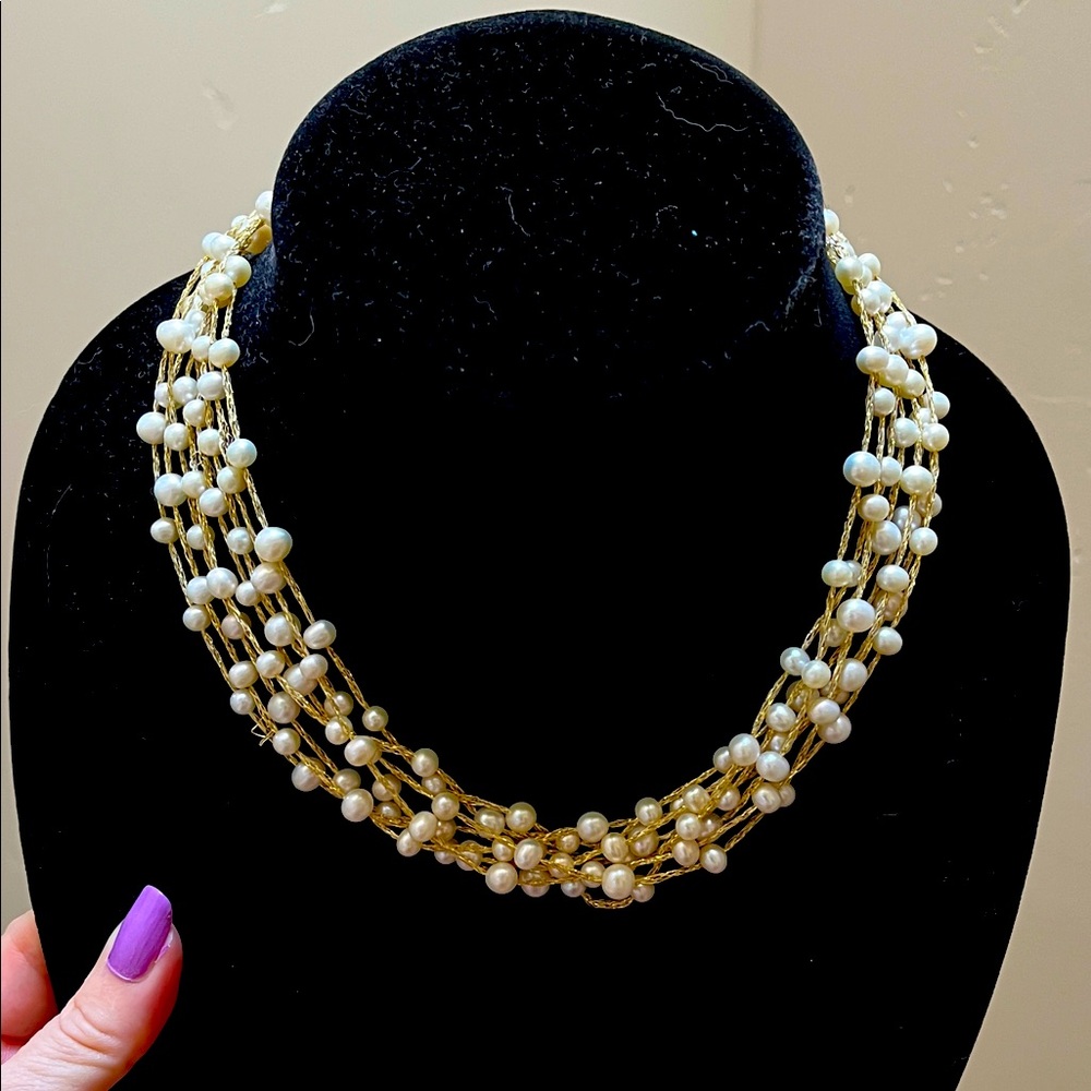 Cultured freshwater pearl multi strand necklace